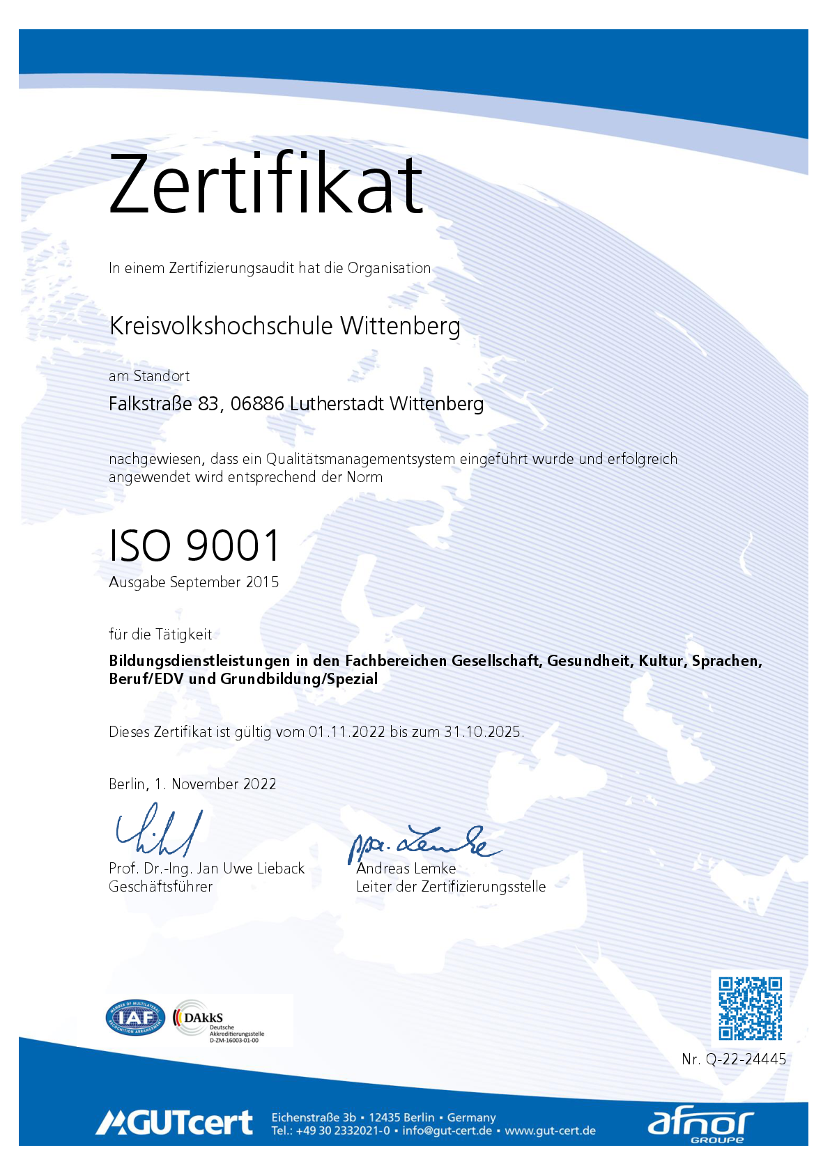 Qualitätsmanagementzertifikat GutCert
